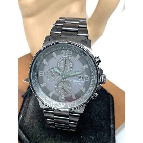 Citizen Men's Watch CA0295-58E Nighthawk Eco Drive Chronograph Black Dial Steel - Picture 1 of 15